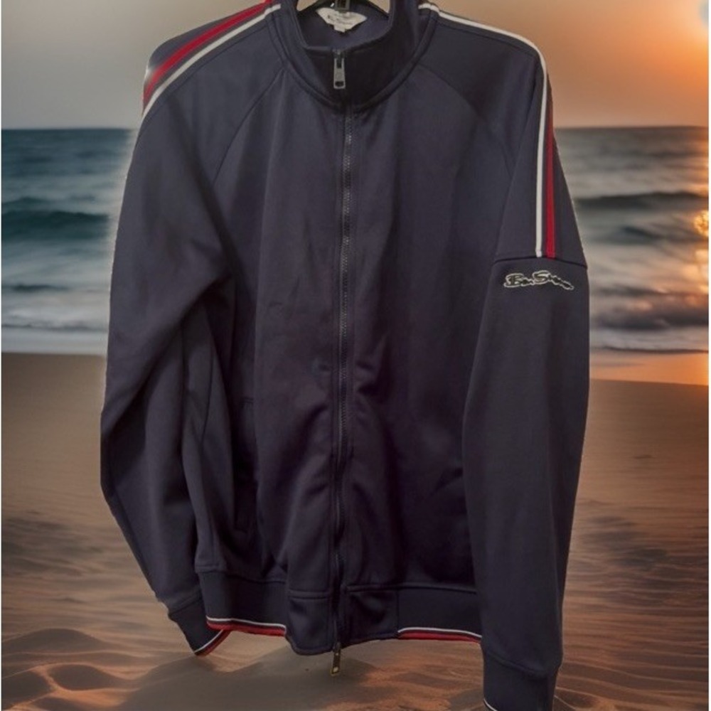 Ben Sherman Track Jacket Mens L Full Zip Navy Stripe Retro Mod 23-26